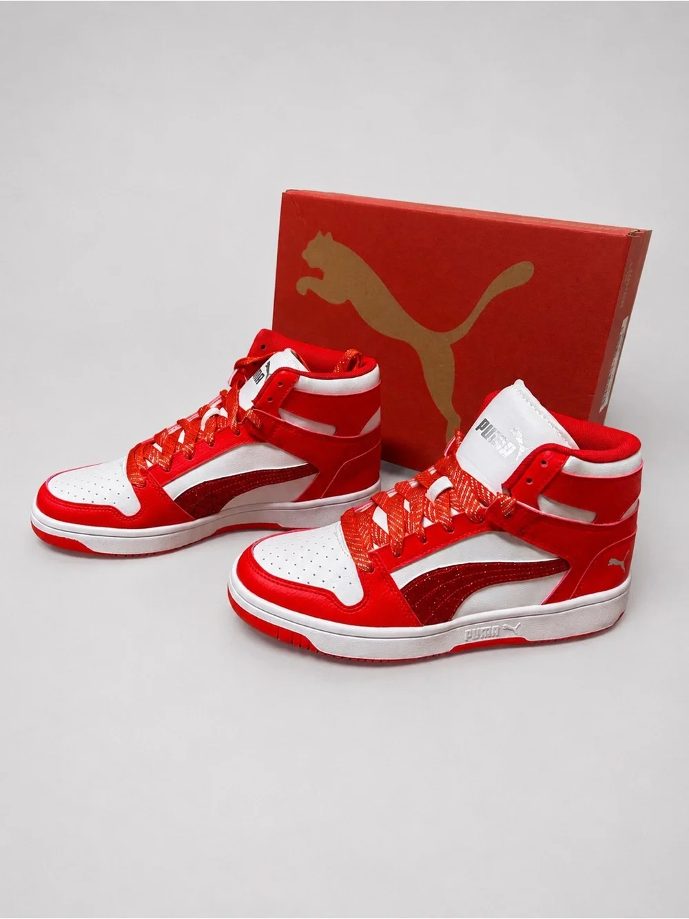 Puma Kids Red and White High-Top Sneakers